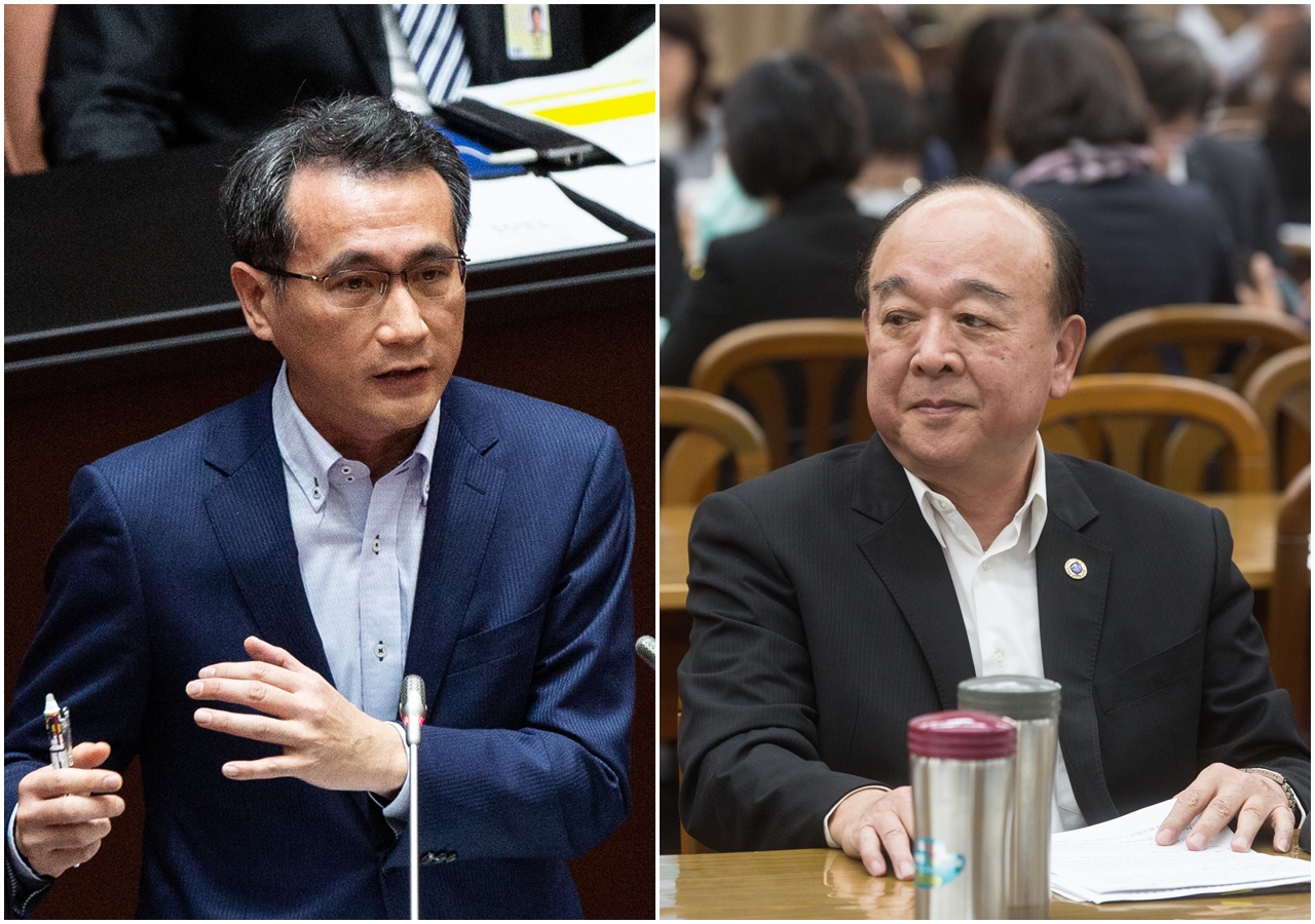 吳斯懷（右）建議暫時停止台日軍事交流，鄭運鵬（左）批評，「這樣的公開立場，比共諜還共諜！」（本刊資料照）