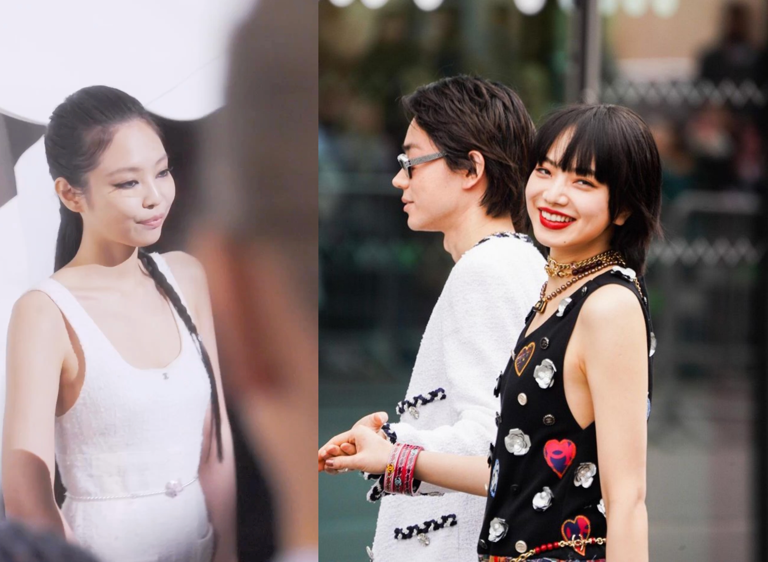BLACKPINK的JENNIE現身CHANEL巴黎時裝秀，日本厭世臉女神小松菜奈與老公菅田將暉婚後首度公開露面給眾人驚喜。（左截圖自CHANEL IG，右為網路圖片）