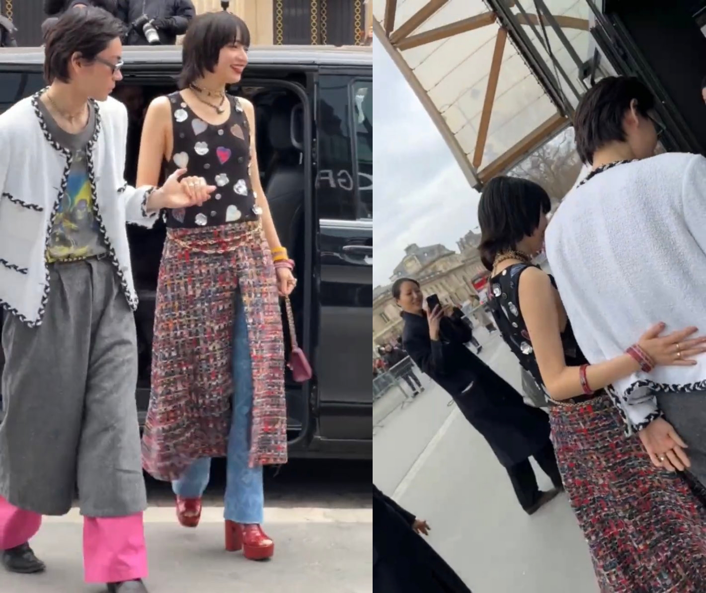 菅田將暉牽著小松菜奈下車，兩人甜蜜同行。（網路圖片）