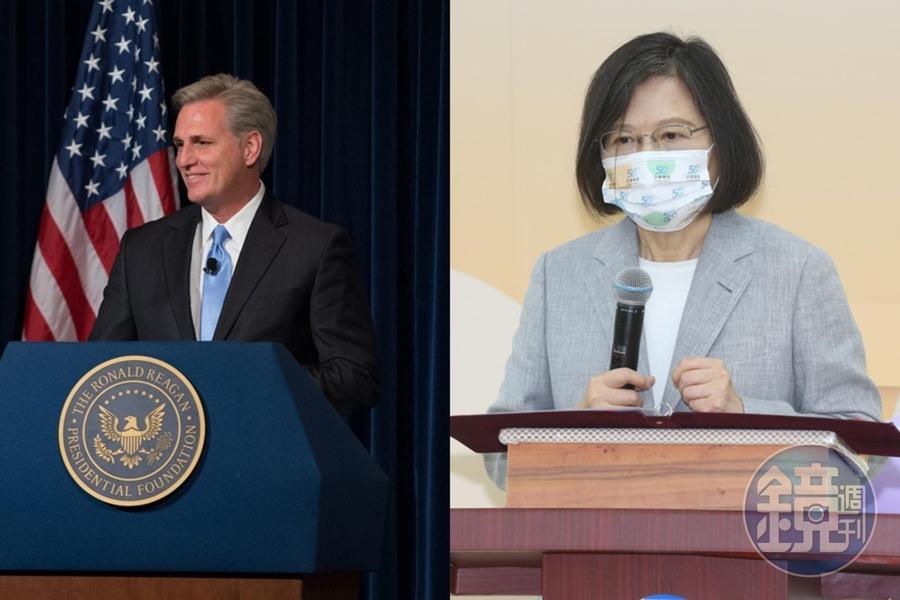 美國眾議院議長麥卡錫（左）證實將與我國總統蔡英文（右）在美國碰面。（翻攝自Kevin McCarthy臉書、本刊資料照）