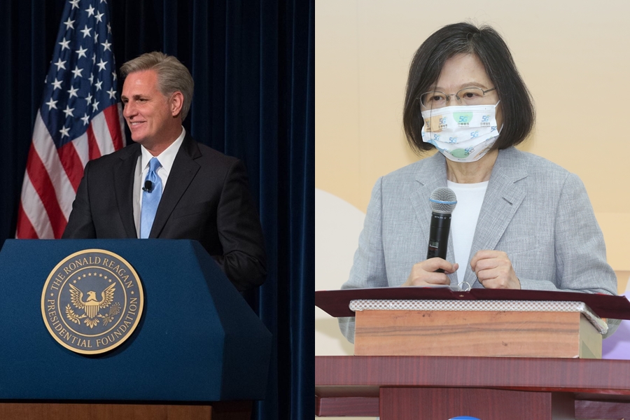 美國眾議院議長麥卡錫（左）證實將與我國總統蔡英文（右）在美國碰面。（翻攝自Kevin McCarthy臉書、本刊資料照）