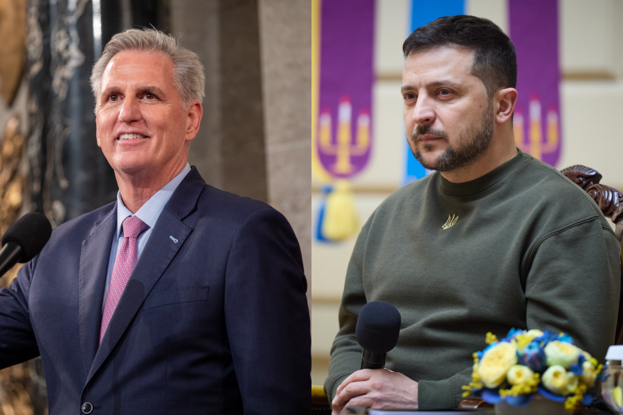 對於澤倫斯基（右）邀請訪問基輔，麥卡錫（左）打槍稱自己沒有計劃。（翻攝自Speaker Kevin McCarthy、Volodymyr Zelensky臉書）