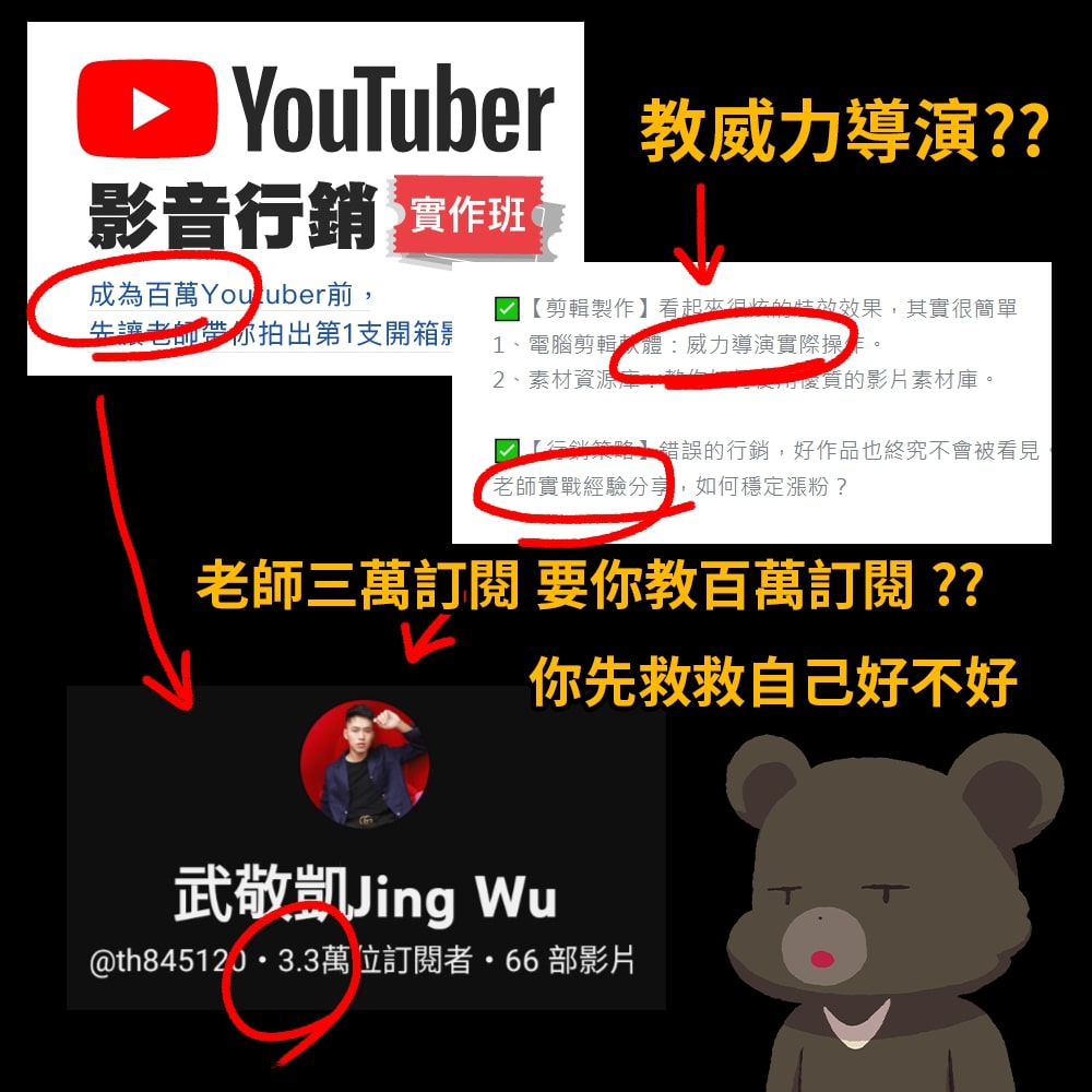 文化大學推廣教育部近日推出「Youtuber影音行銷實作班」收費課程，遭到知名Yter Cheap批評廣告不實。（翻攝自Cheap臉書）