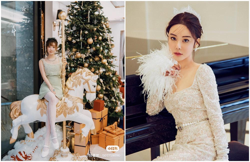 蔡天鳳豪宅內有旋轉木馬（左圖）。（翻攝蔡天鳳小紅書、IG）