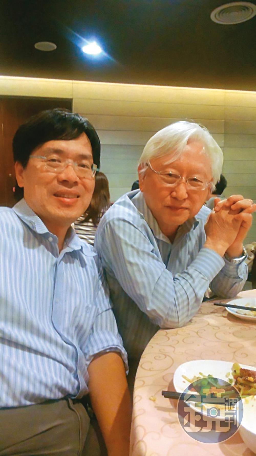 決定創業時，黃銘文（左）透過友人介紹找到新加坡道益國際董事長蘇益華（右）入股。（黃銘文提供）