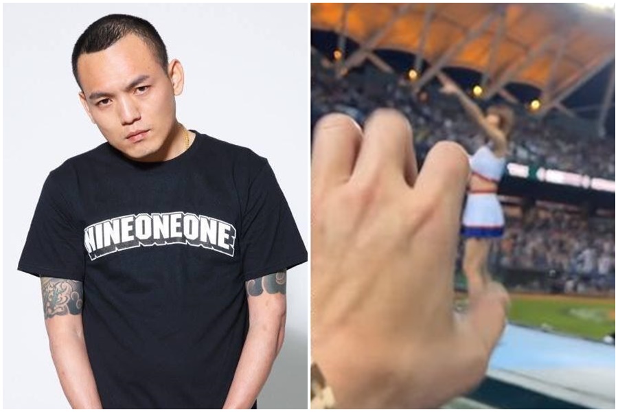 春風（左）昨天現身WBC現場支持中華隊，隔空猛抓前方的林襄、Yuri遭到女助理猛虧「不要那麼噁啦，噁爆了」。（左圖翻攝自玖壹壹臉書，右圖翻攝自春風IG）