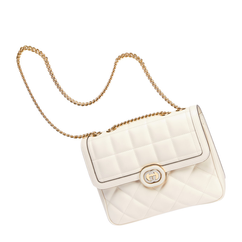 GUCCI DECO白色格縫鏈帶包。NT$111,100(古馳提供)