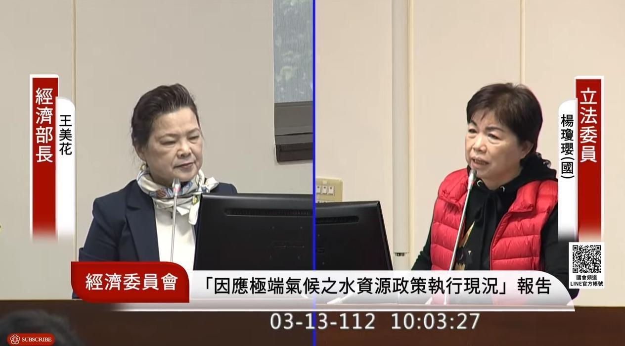 楊瓊瓔表示，通膨已讓民眾痛苦，因此呼籲電價凍漲。（翻攝自國會頻道YouTube）