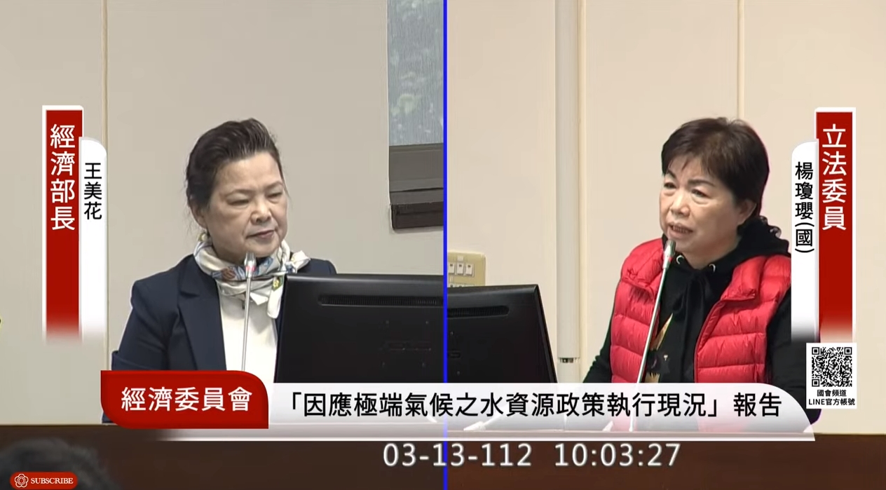 楊瓊瓔表示，通膨已讓民眾痛苦，因此呼籲電價凍漲。（翻攝自國會頻道YouTube）