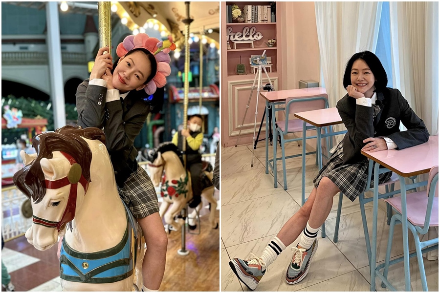 小S換上高中制服「裝年輕」到遊樂園玩，網友大讚「根本18歲」！（翻攝自小S臉書）