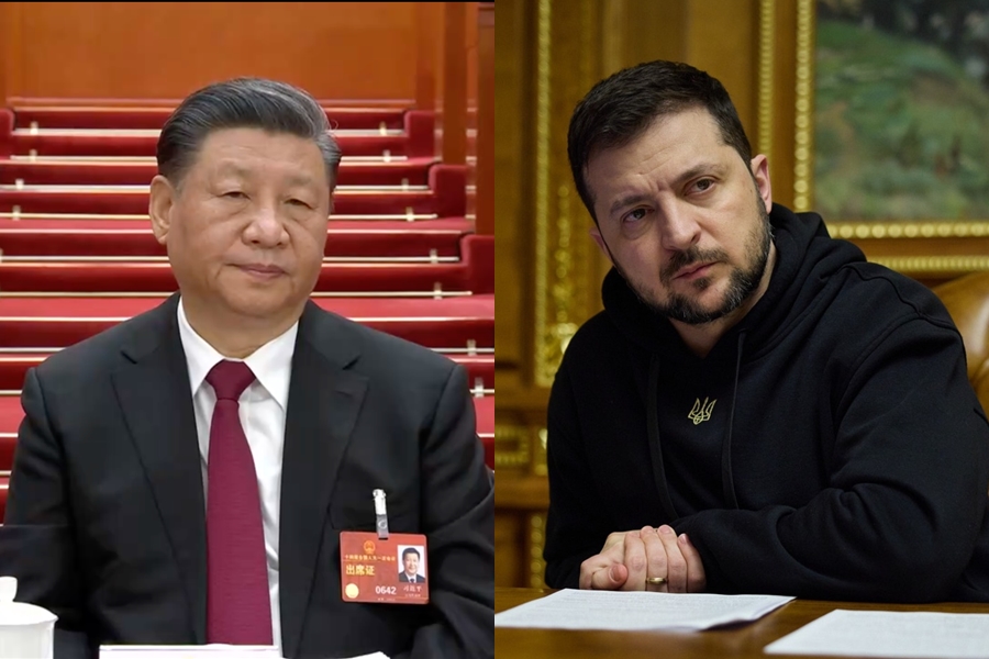 中國國家主席習近平（左）有望於烏俄戰爭後首度和烏克蘭總統澤倫斯基（右）會談。（翻攝自央視新聞、Volodymyr Zelensky臉書）