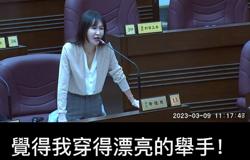 黃瓊慧在質詢時問出，「覺得我穿的漂亮的舉手」。（翻攝自PTT）