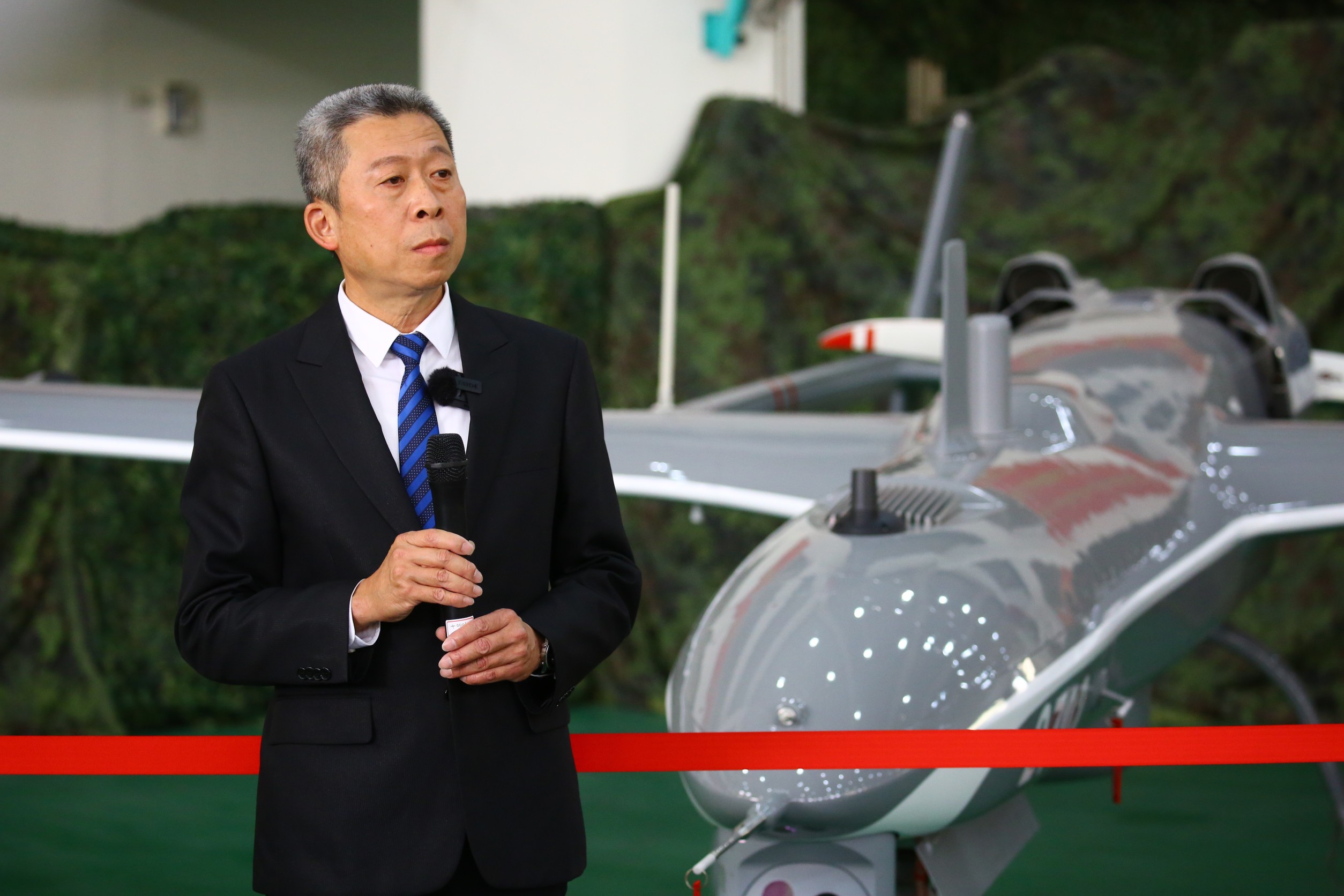 中科院航空所所長齊立平（圖）主持「軍用軍規」無人機研發成果記者會。