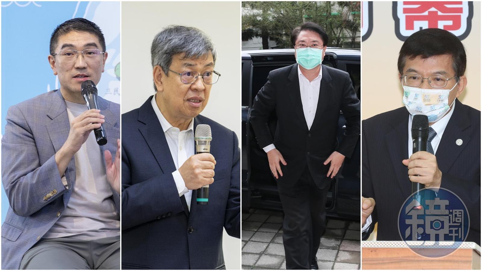 面對基隆捷運議題，陳建仁（左二起）、林右昌、王國材今日赴立法院備詢均有回應媒體；左一為基隆市長謝國樑。（本刊資料照）