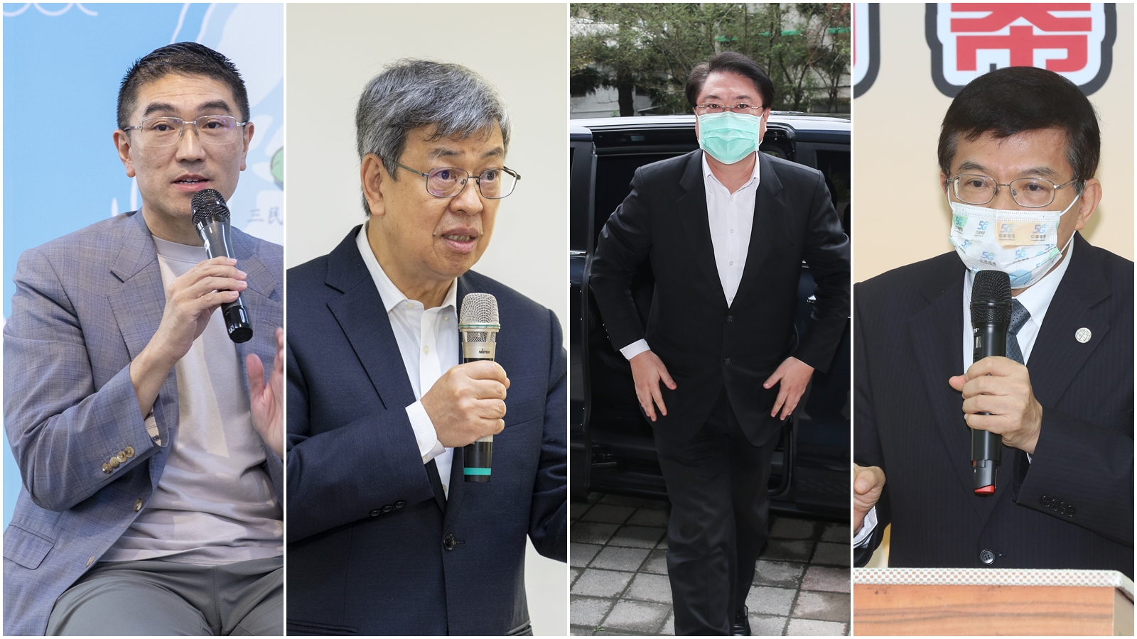 面對基隆捷運議題，陳建仁（左二起）、林右昌、王國材今日赴立法院備詢均有回應媒體；左一為基隆市長謝國樑。（本刊資料照）