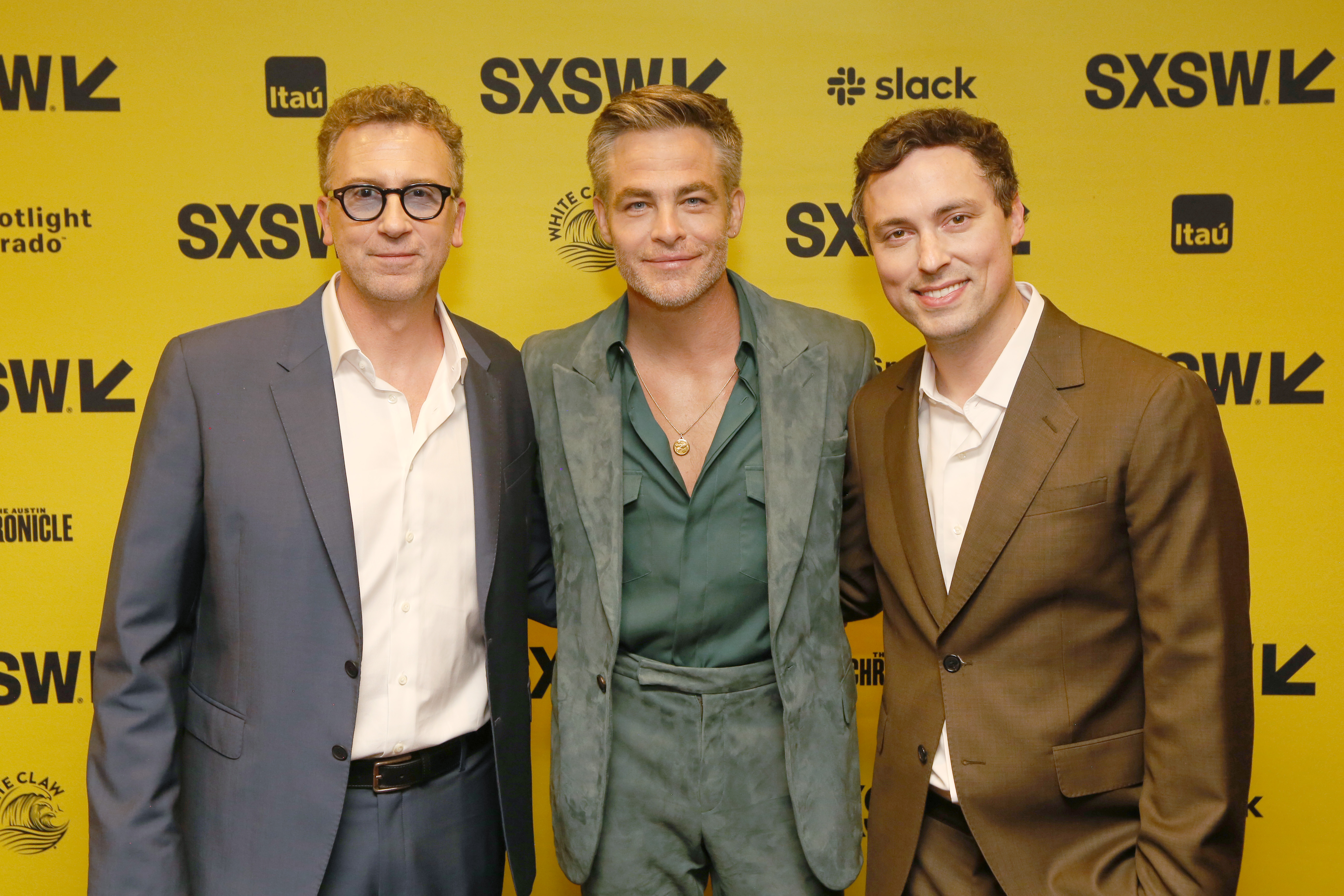 導演強納森高斯汀（左起）、克里斯潘恩、導演約翰法蘭西斯達利出席SXSW影展首映。（UIP提供）