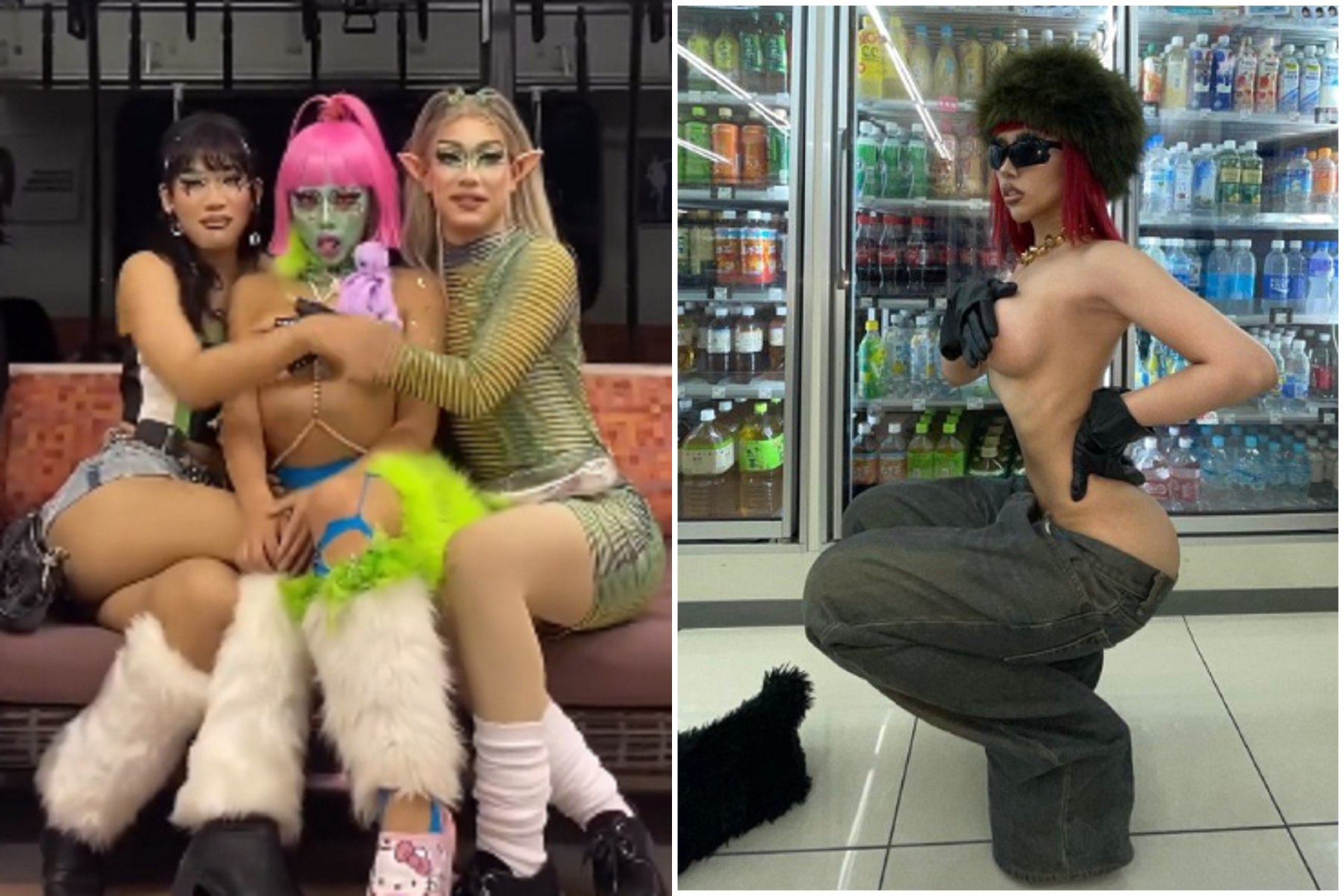 比壽司郎事件更情色！日「宇宙女」搭電車逛超商，頻繁野外露出做猥褻動作。（翻自推特）