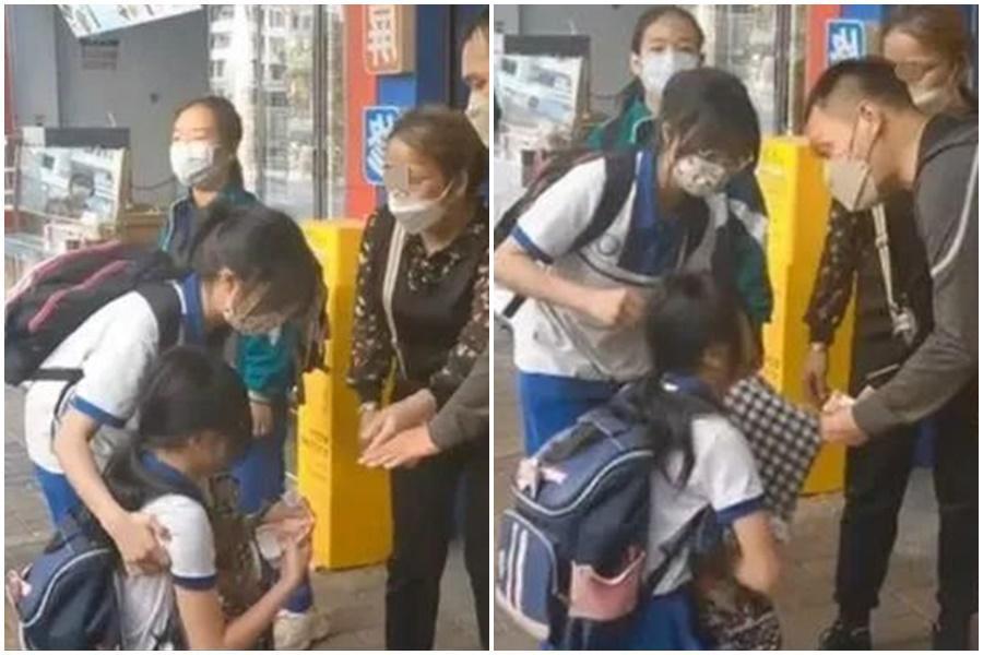 一名老婦人近日撿到200人民幣，卻遲遲不還給失主，逼得對方當街跪下苦苦哀求。（翻攝自畫面）