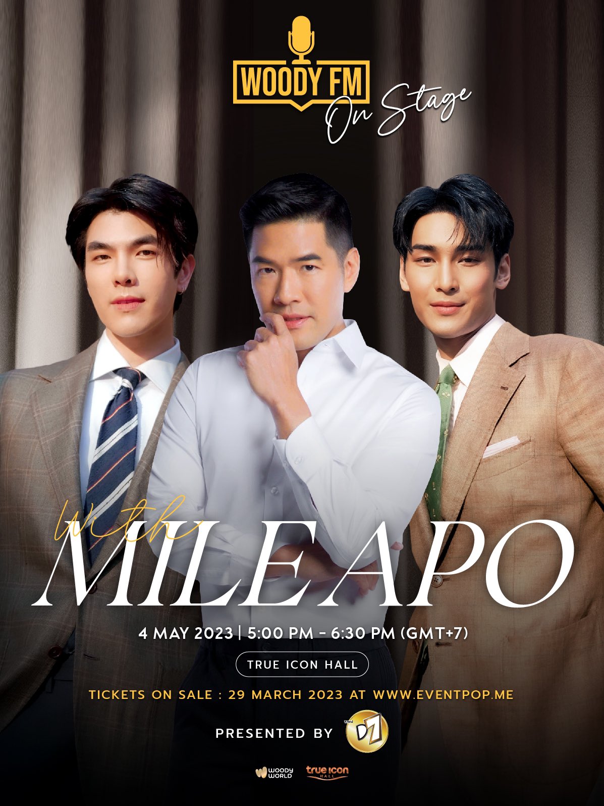 泰國知名的主持人Woody,5月4日也將與Apo跟Mile一起進行《Woody Talk On Stage》焦票節目。(翻攝自Twitter)