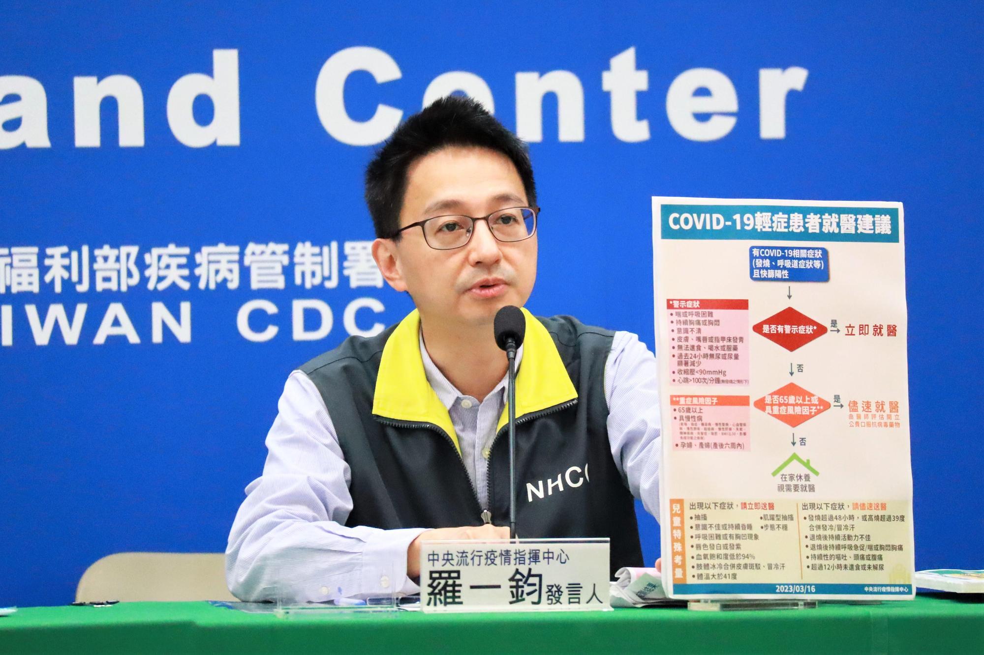 指揮中心發言人羅一鈞今說明，快篩陽性通報情況。（指揮中心提供）