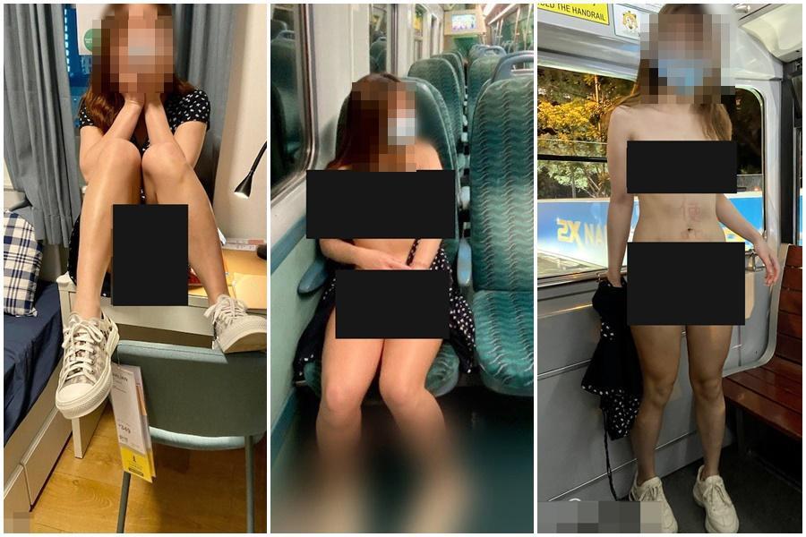 一名香港女子與男友到各處拍攝露出。（翻攝自推特）