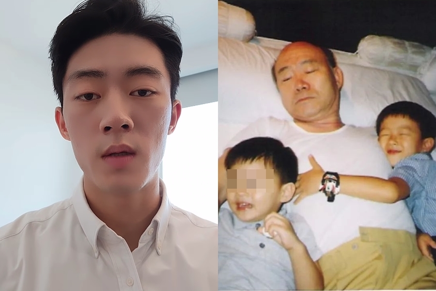 全斗煥的孫子全宇元（左圖），近日在網路上對家人進行大爆料，更曬出小時候和哥哥、爺爺的合照（右圖）自證身分。（翻攝自全宇元IG）