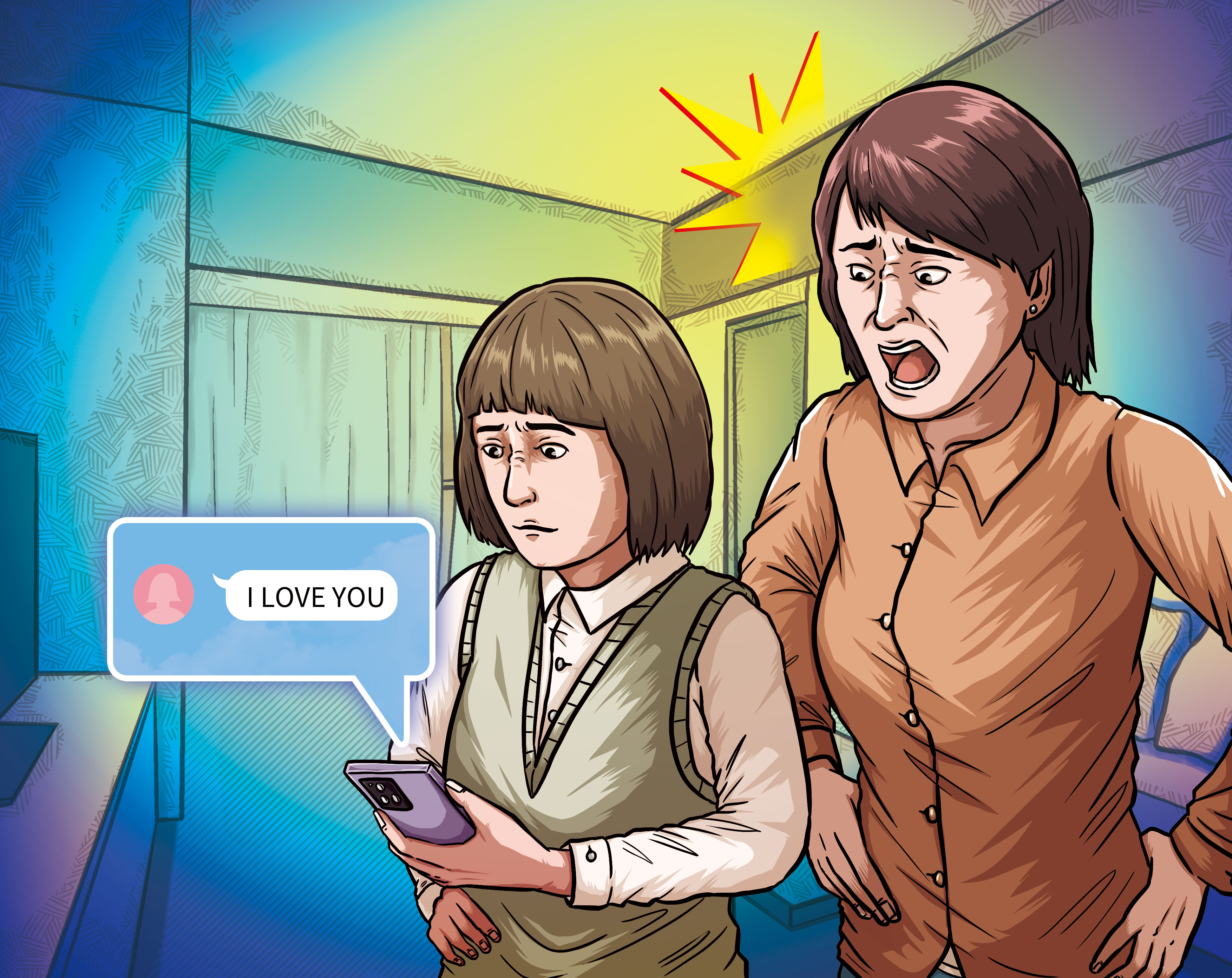 總統府資政姚嘉文與前立委周清玉的姪孫女（左），發現父親手機有不明女子傳來「I LOVE YOU」後，告訴媽媽（右），引爆官司，也意外讓姚嘉文等3位綠營大老公親變事主面臨上法庭。