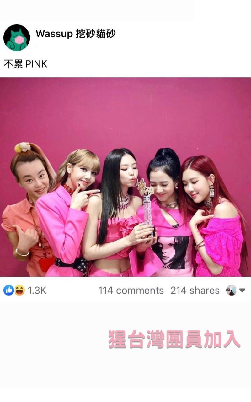 粉絲團「挖砂貓砂」擅自將「法拉利姐」張婷婷（左）列入BlackPink一員，搞笑正名為「不累Pink」。（翻攝自IG）