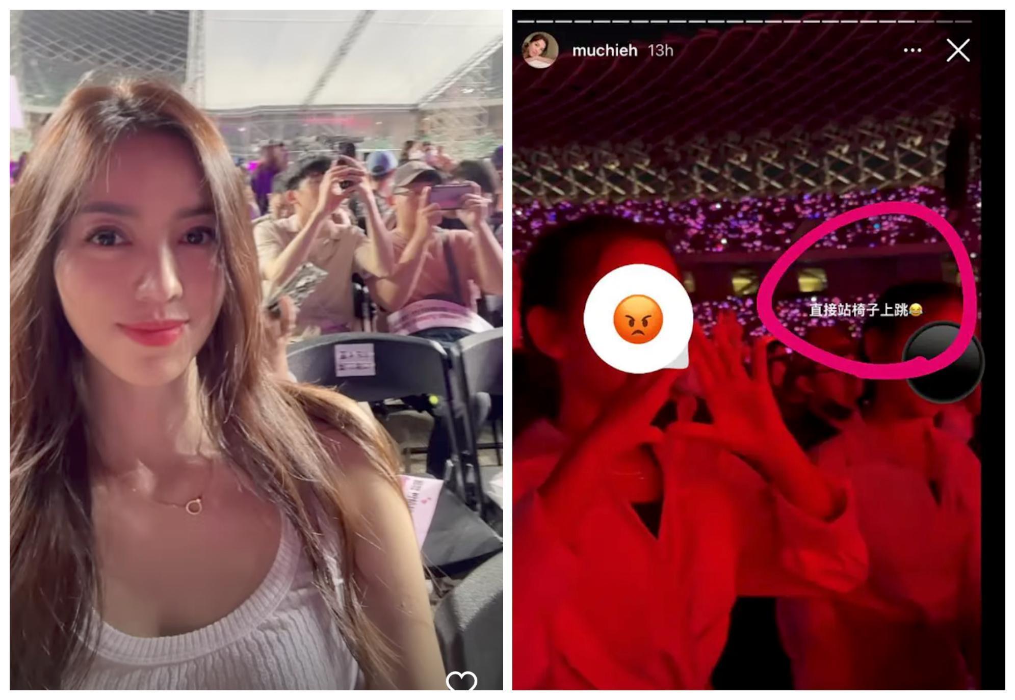 林牧潔帶女兒去看BLACKPINK演唱會,PO照指女兒站在椅子上唱唱跳跳,被網友轟沒水準。(翻攝林牧潔IG)