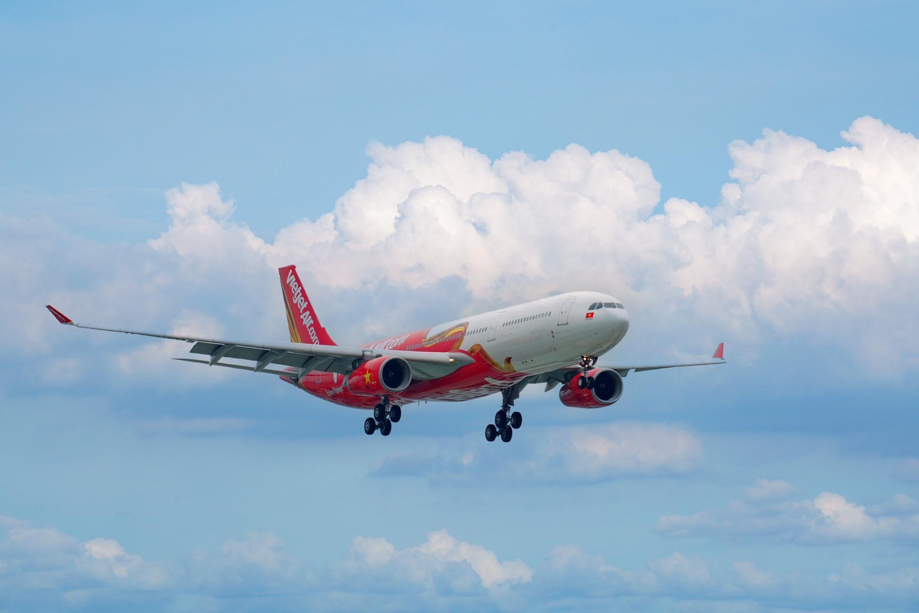 越捷航空第五架A330飛機,6月起將飛往布里斯班的全新航線,機艙配置為12個SkyBoss商務艙座椅和365個適合乘客需求的SkyBoss、Deluxe和經濟艙座椅。(越捷航空提供)