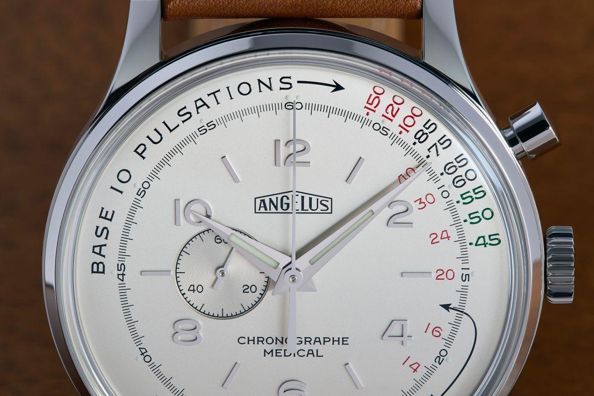 ANGELUS(愛格)與Massena LAB聯名發表Chronographe Médical醫用計時碼錶,面盤可用來量測脈膊並計算呼級頻率,設計充滿60年代的經典風格。