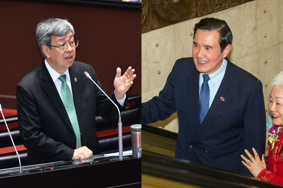 陳建仁（左）針對馬英九（右）赴中祭祖與交流一事，喊話希望馬英九維護國家尊嚴與主權。（本刊資料照）