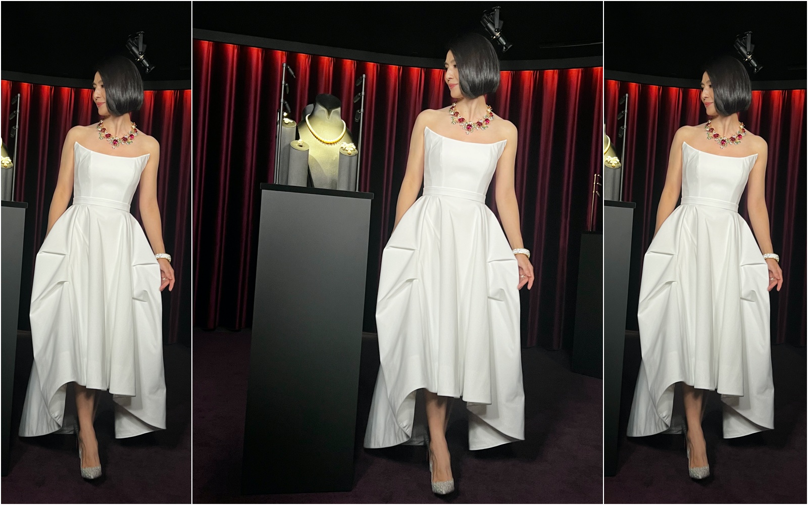 楊采妮配戴超過一億元台幣的珠寶，出席Tiffany & Co.高級珠寶展。（陳慧明攝）