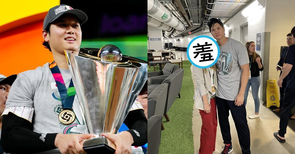 大谷翔平經典賽亮眼表現讓他粉絲暴漲,賽後與女記者的合照也引發熱議。(翻攝自推特@Angels、@rschmulsonc)