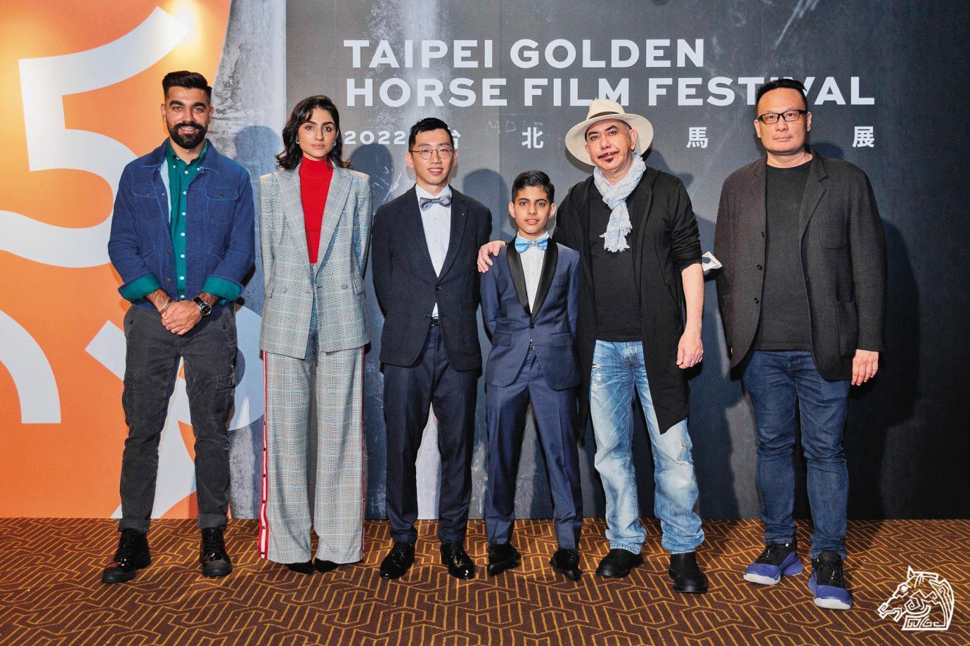 《白日青春》入圍6項金馬獎，編導劉國瑞（左三）與演員潘文星（左起）、喬加雲，製片任硯聰（右起）、演員黃秋生和林諾出席相關活動。（翻攝自金馬影展粉絲專頁）