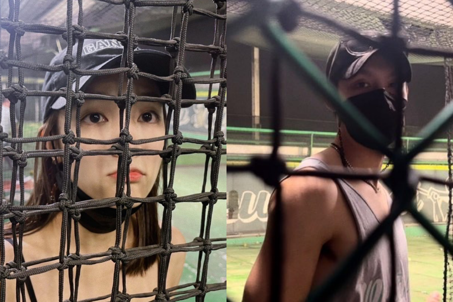 王淨（左）、曹佑寧（右）接連PO出在棒球場的照片放閃。（翻攝自王淨、曹佑寧IG）