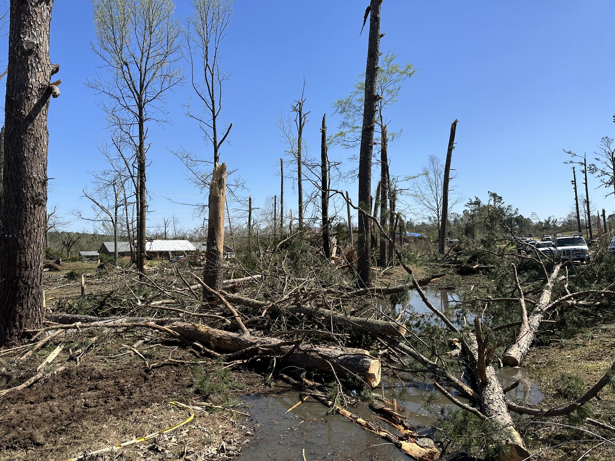 致命龍捲風襲擊美國東南方，其中密西西比州災情嚴重。（翻攝自@tatereeves Twitter）
