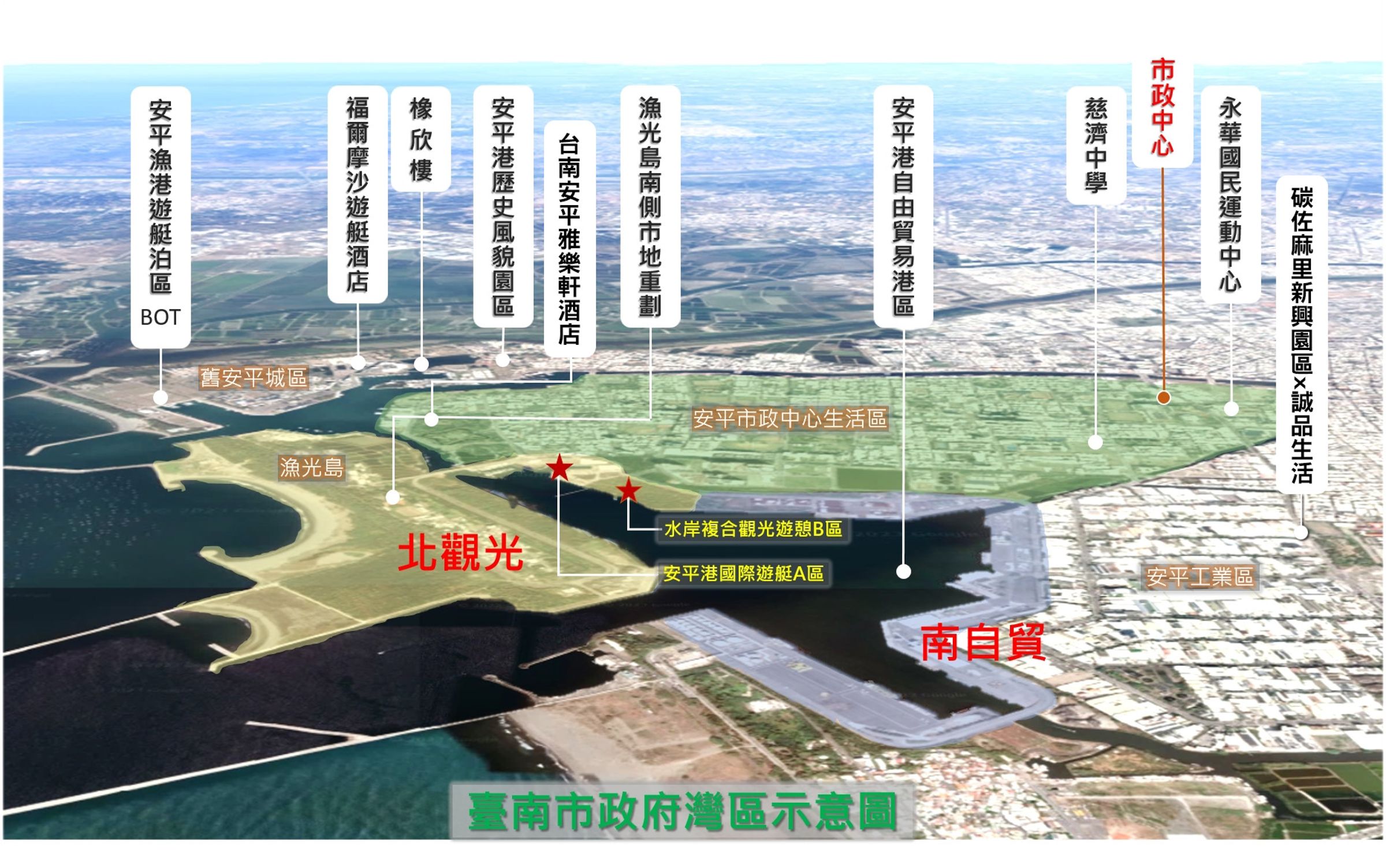 政府於安平區建設,可見除了民生、觀光建設,交通動能也十分強大。