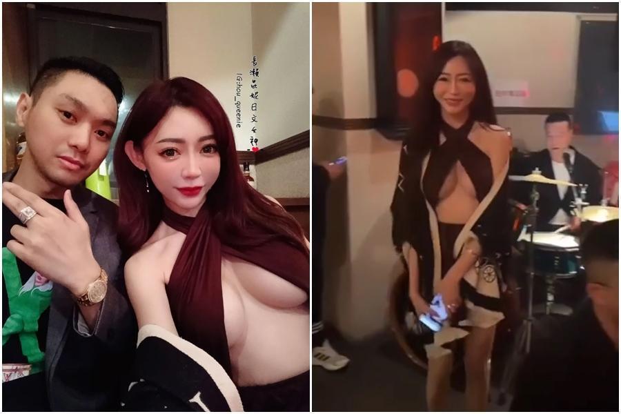 長瀨昆妮幫連千毅慶生，穿著「胸前大挖空」洋裝滿場跑。（翻攝自IG hou_queenie）