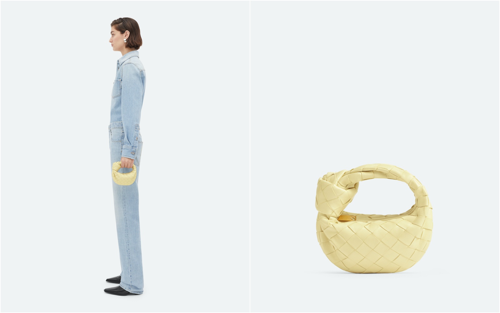 雪酪黃Candy Jodie半月包。NT$49,900(BOTTEGA VENETA提供)