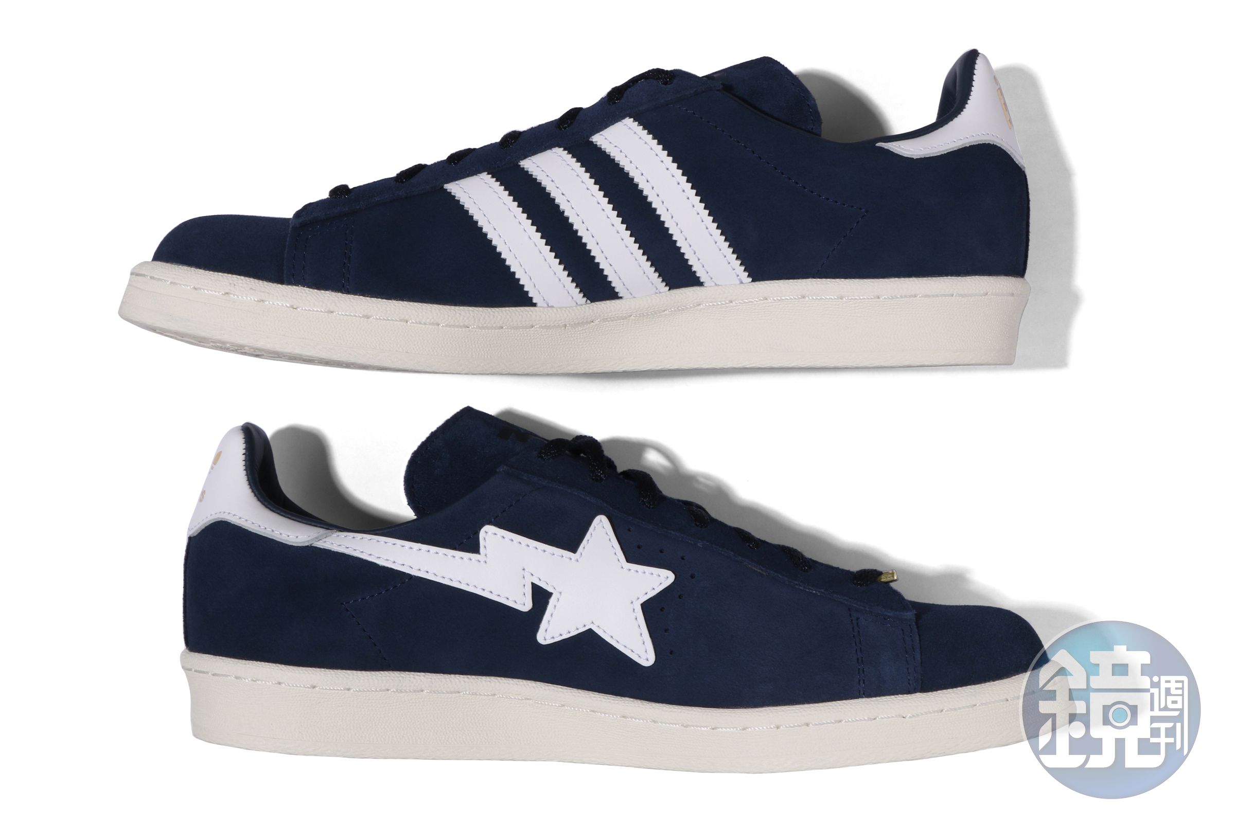 BAPE × adidas Originals CAMPUS 80S聯乘系列兩隻鞋子有各自的招牌元素。(I.T Taiwan提供)