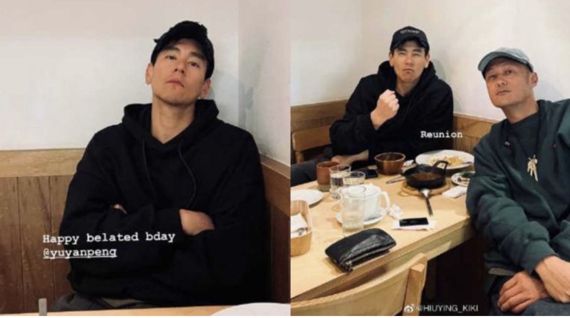 余文樂（右圖右）分享為彭于晏（左圖、右圖左）慶生的照片。（翻攝自余文樂IG）