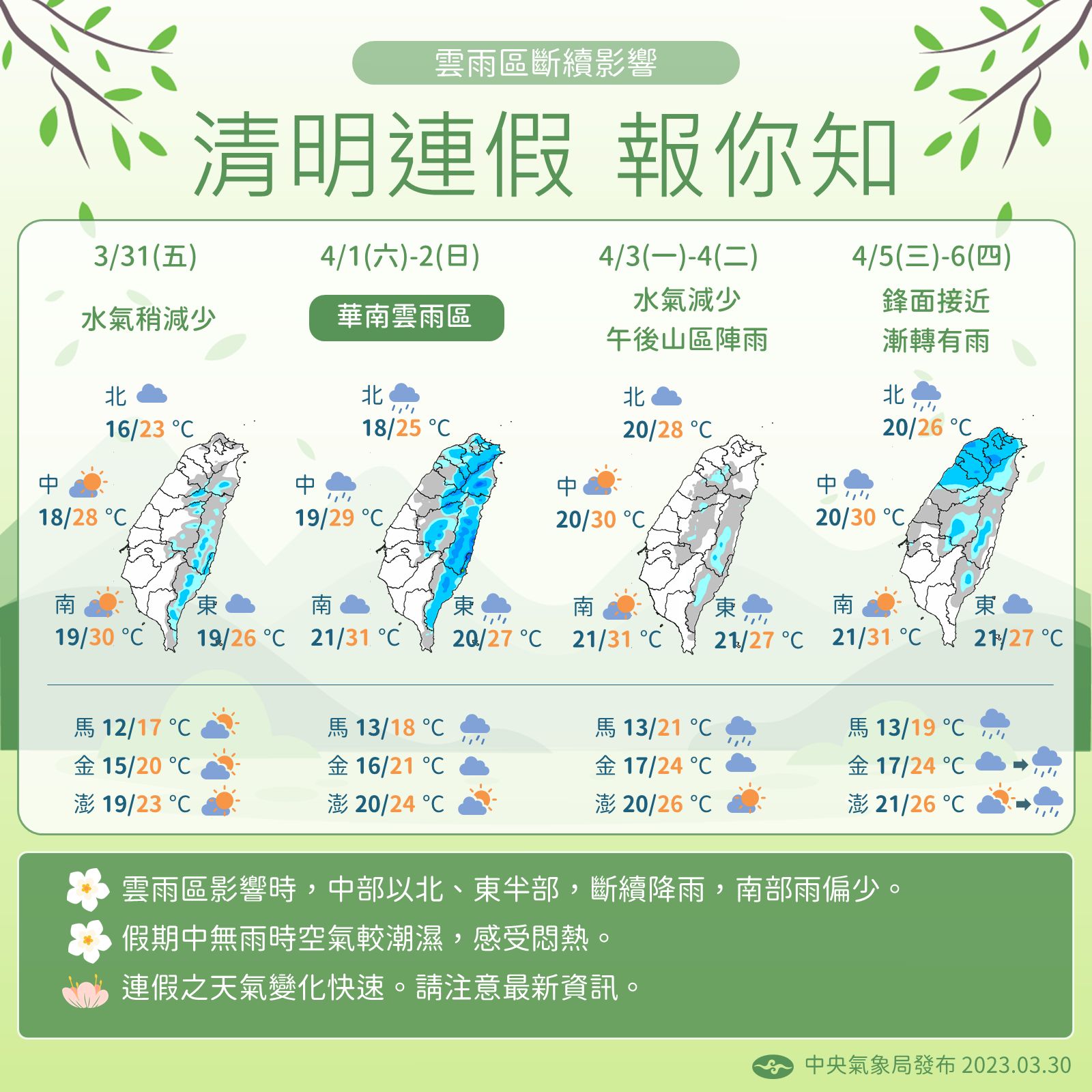 清明連假天氣曝光。（翻攝自氣象局）