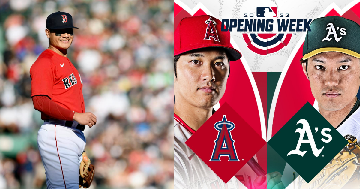 張育成（左）今日9局登場守二壘，但首打席要再等等；大谷翔平（右圖左）對決同鄉藤浪晉太郎（右圖右）不手軟。（翻攝自張育成臉書、推特@MLBJapan）