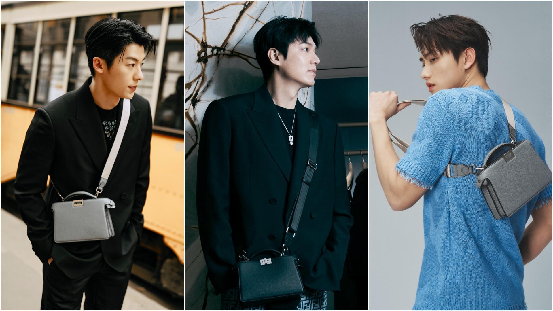 (左起)許光漢、李敏鎬、范少勳以不同的服裝風格演繹Peekaboo ISeeU XCross。(FENDI提供)