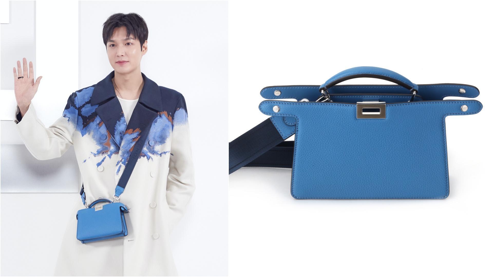 李敏鎬身上背著藍色Peekaboo ISeeU XCross。NT$112,000(FENDI提供)