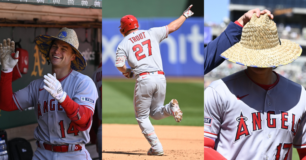 天使隊今日單場3轟，分別是新秀捕手奧佩（左起）、神鱒楚奧特及大谷翔平。（翻攝自推特@Angels）