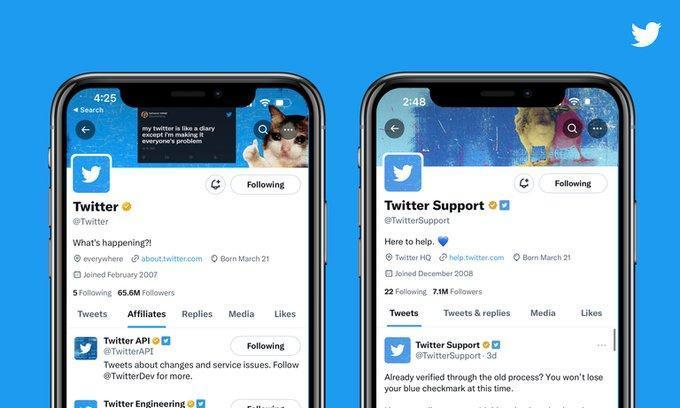 Twitter新的「勾勾訂閱制」,個人用戶將獲藍勾勾,組織企業用戶則是金勾勾。(翻攝自Twitter Verified)