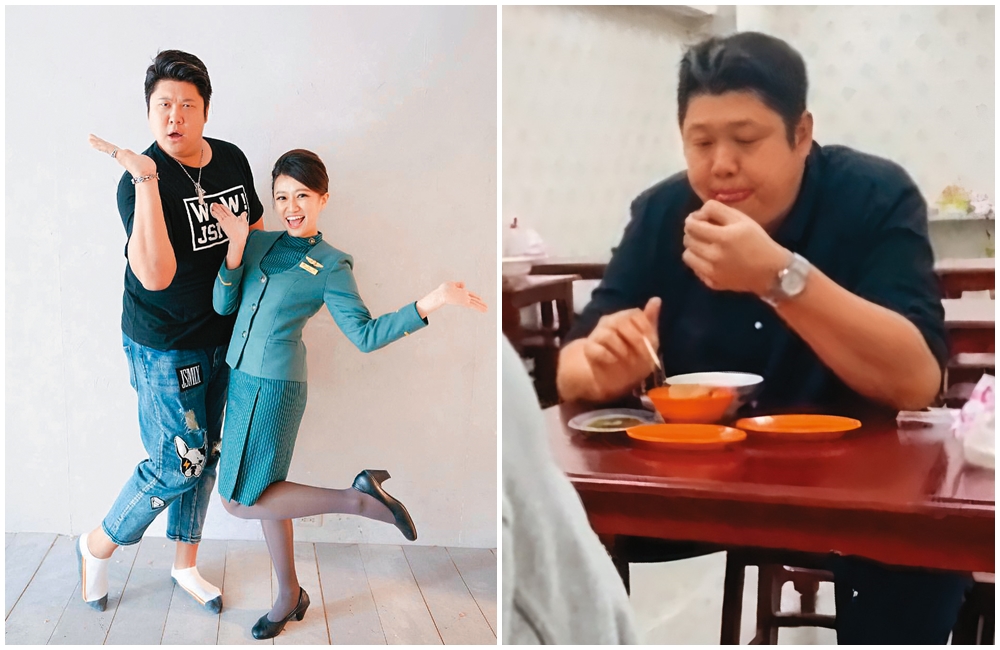 3/25 23：21 老婆與哈家姐姐互掀家醜，讓哈孝遠愁眉苦臉獨吃滷肉飯。（左圖翻攝自liufanshiuan IG）