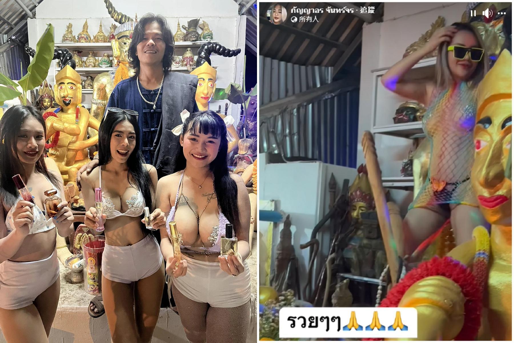神明也愛正妹!商人還願請辣妹熱舞「肉身菩薩」,18禁磨蹭神像噴鼻血。(翻自臉書)
